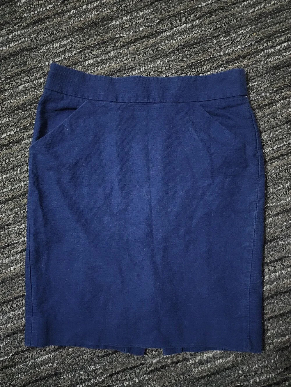 J. Crew Navy Blue 100% Cotton The Pencil Skirt Women's Size 4 Career Office EUC